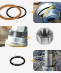 Replacement Skid Steer Hydraulic Cylinder Seal Kit For Bobcat 444 500 610 642 643 742 743 753 And More, showing seals and installation on cylinder.