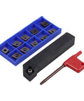 Lathe Boring Bar Tool Holder SCLCR1616H09 16x100mm with 10 CCMT09T304 carbide inserts and wrench for precision external turning