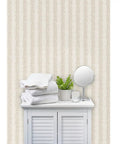 Botanical Stripe Vinyl Wallpaper With Subtle Leather Texture And Dang Durable Type Two Commercial Grade Wallcovering in a bathroom setting.