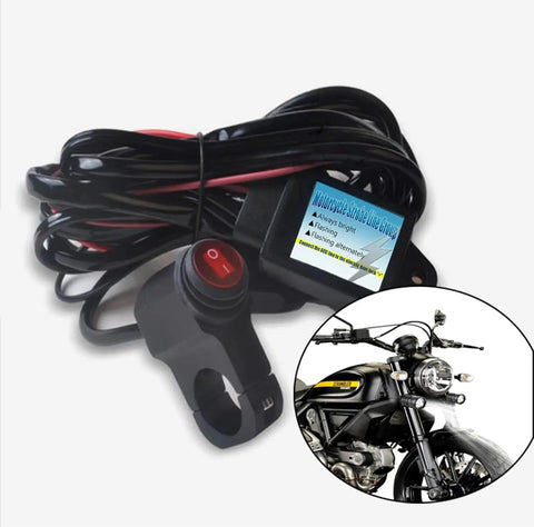 Wiring Harness Switch Kit For Motorcycle LED Lights With 3 Modes Always On Strobe Left Right Flash Upgrade IC Intelligent Control Driving Lights System
