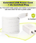 Coiled 118-inch USB power cord with UL certified plug for Magnetic Quilting Light With Crosshair Guide Adjustable Red Laser For Straight Stitching Pro Level Sewing And Quilting Alignment Secure Magnetic Mount For Sewing Machines