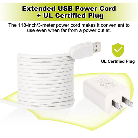 Coiled 118-inch USB power cord with UL certified plug for Magnetic Quilting Light With Crosshair Guide Adjustable Red Laser For Straight Stitching Pro Level Sewing And Quilting Alignment Secure Magnetic Mount For Sewing Machines