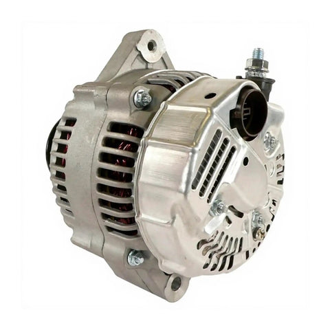 Alternator RE65414 Compatible With John Deere Marine Engines 6081AFM75 And 6125AFM01, side view, durable metal housing