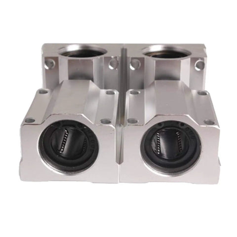 Four Pack SCS20UU Linear Bearing Slides 20mm Aluminum Motion Bearings For CNC Machines 3D Printers Precision Tools And DIY Projects Smooth Low Friction Rails For Rock Solid Precision, two bearings front view