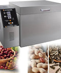 Hella Easy Electric Coffee And Nut Machine in steel, ideal for roasting nuts and beans, showcasing precise thermostat control.