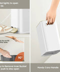 White 5L Slim Stainless Steel Trash Can With Gold Trimmed Lid, Pedal Lid, Soft Close, Removable Inner Bucket, space-saving design