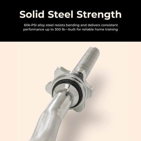 Close-up of the star-lock collar on a 47 Inch EZ Curl Bar With Star-Lock Collars, 11 Lb Bar, chrome finish