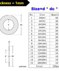 Stainless Steel Flat Washer Kit 320 Pieces 15 Sizes 0.5mm 0.8mm 1mm Thick Shim Washers Gasket Set In Box Metric Washers For Small Threaded Rods Rust Resistant And Reusable, 1mm size chart