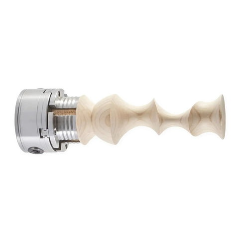 Hella Secure Ripple Deep Grip Replacement Jaws For Wood Lathe Chucks NCK Series with turned wood piece attached.