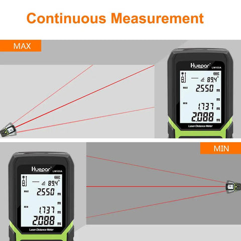 Laser Distance Measure 330 Ft With Li Ion Battery And Electric Angle Sensor Backlit LCD High Accuracy Multi Mode Laser Meter display