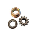 Three-pack steering shaft components: pinion gear, bushing and blade lock nut