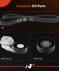 Engine Serpentine Belt Drive Kit for Chevy Trailblazer 2002-2009 components with belt, tensioner, and idler pulley