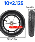 Heavy Duty 10 X 2.125 Pneumatic Tire Caster Wheels Pair showing 10-inch tire with aluminum hub and 12mm axle details.