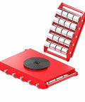 Heavy Duty Steel Machinery Skate Dollies For Room Redo Moves With 360 Swivel Non Slip Casters To Glide Heavy Appliances Smoothly, red steel, roller design.