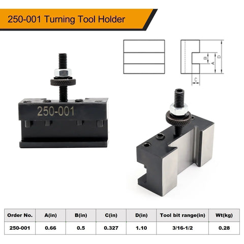 250-001 tool holder from Six Piece Quick Change Tool Post Set For Lathe With 250-000 Wedge Type Post and others, fits 6 to 8 inch swing