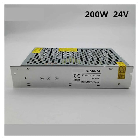 Front view of DC Switching Mode Power Supply 200W 24V Single Output, metal housing, ideal for industrial and DIY use.