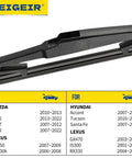 14 Inch Rear Wiper Blade for Mazda 3 and CX Series SUVs close-up, compatible with Mazda, Lexus, Hyundai models, durable rubber spline.