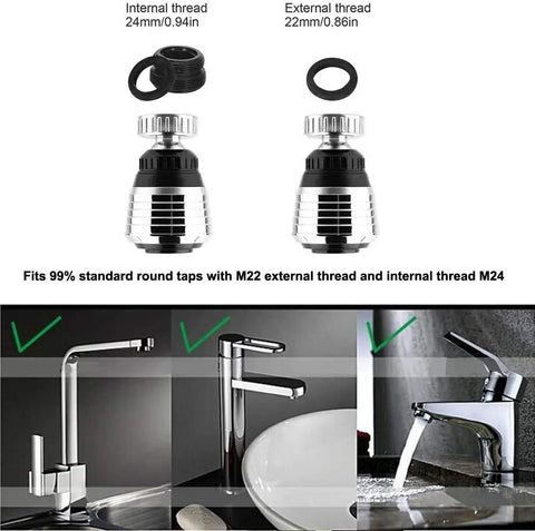 360 Degree Swivel Tap Aerator Diffuser With Dual Spray For Kitchen Sink Faucets M22 And M24 Threads, product display.