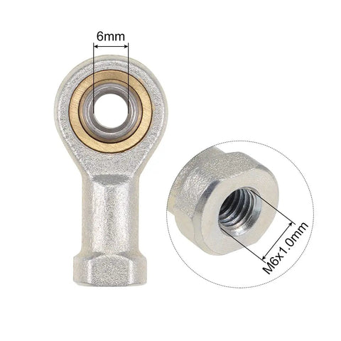 6mm Rod End Bearing With M6x1.0 Left Hand Thread, Female Ball Joint, 4 Pack For Machinery And Automation, Spherical Joint In Carbon Steel Housing, Built Tough For Hydraulic Cylinders, 6mm bore and M6x1.0 thread shown
