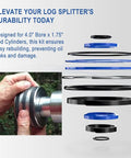 Beefed Up Hydraulic Log Splitter Cylinder Rebuild Seal Kit For 4.0 Bore X 1.75 Rod Fits Huskee Splitters shown with components