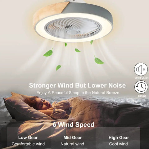 20 Inch Modern Wood Ceiling Fan With Light And Remote Low Profile Bladeless Ceiling Fan For Bedroom Or Living Room