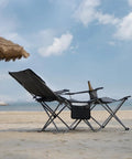 Comfy Reclining Beach Chair With Adjustable Backrest From Ninety To One Hundred Thirty Five Degrees, on sandy beach scene