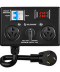 Nema 10-30 EV Charging Switch, Manual Splitter For Dryer Outlets, 240V 24A Max Draw, Real LCD Monitor, Plug And Play Installation, Hella Reliable Safety With Circuit Breaker, showing dual socket design and circuit breaker.