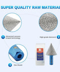 Diamond beveling chamfer bit, 1 in (25 mm), hex shank; front view for countersinking and edge beveling of tile surfaces.