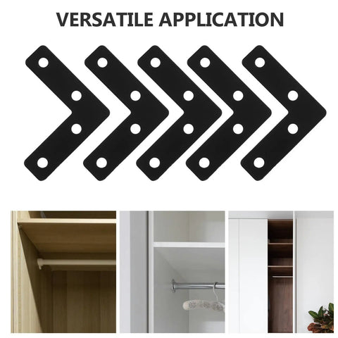 Sturdy L Shaped Stainless Steel Shelf Brackets For Furniture And Office Use Heavy Duty Corner Support Plates with black finish