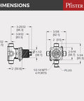 Technical diagram of 0X8-310A PermaBalance Single Control Tub And Shower Rough In Valve Brass with dimensions labeled.
