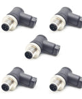 Set of 5 M12 5 Pin Right Angle Field Wireable Connector A Coding Circular IP67 Sensor Connector For PG7 Cable 12mm Brass Contacts