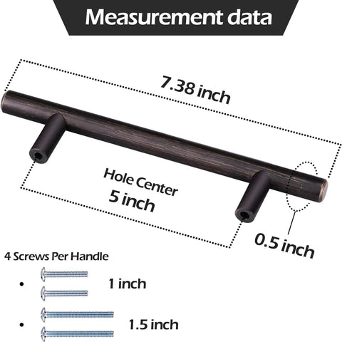 30 Pack Oil Rubbed Bronze Cabinet Drawer Pulls Made From Solid Stainless Steel For Kitchen Cabinets with measurement details.