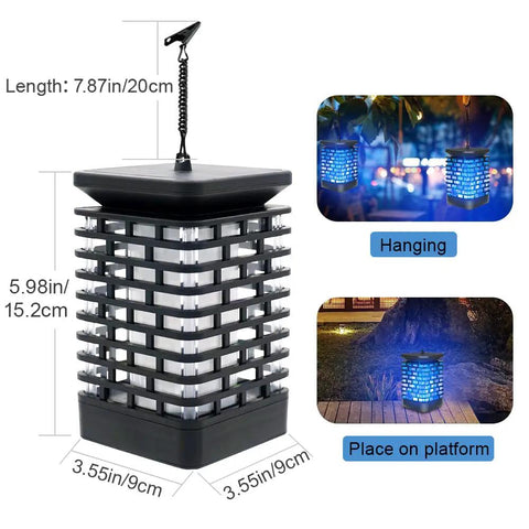 Cool Blue Dancing Flame Solar Lantern Lights Outdoor Waterproof 99LED Hanging Lantern USB Or Solar Powered Yard Patio Deck