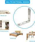 Heavy Duty Stainless Steel L Brackets 8 Pack Tough As Nails Corner Brace For Wood Furniture Right Angle Support Assembly With Premium Mounting Screws Included next to sofa, wardrobe, bed, and table.