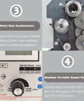 Precision Benchtop Metal And Wood Lathe Machine With 1100 Watt Brushless Motor Variable Speed Control features metal gears and variable speed switch.