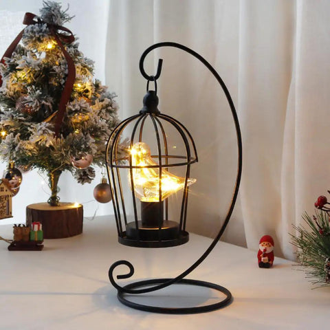 Birdcage Bulb Decorative Lamp Battery Operated 13 Inch Tall Cordless Accent Light With Warm White Fairy Lights Amber Glass Bird Bulb