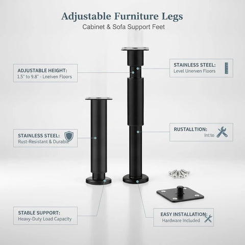 Beef Up Your Sofa Cabinets And Bed With Adjustable Furniture Legs, Stainless Steel Leveling Feet And Screws, Wobble Fix That Actually Works