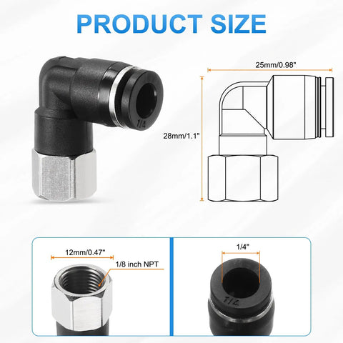 Five Pack Pro Grade Pneumatic Female Elbow Fittings One Quarter Inch Tube Outer Diameter By One Eighth Inch NPT 90 Degree