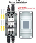 10 Amp Solar Disconnect Switch With Dc Miniature Circuit Breaker And Din Rail Enclosure showing IP65 waterproof design and screw installation.