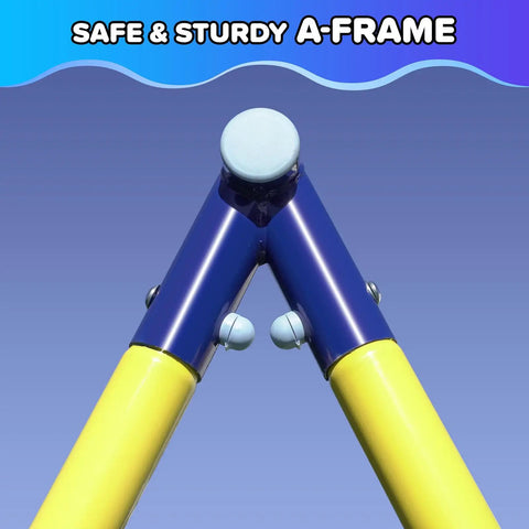 Sturdy A-frame of My First Swing And Saucer Outdoor Playset For Backyard With Belt Swing And 32 Inch Saucer Swing