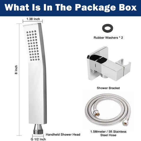 Handheld Shower Head Kit With High Pressure Flow Wall Connector And Hose 304 Stainless Steel Chrome Finish Luxury Bathroom System