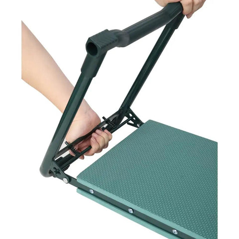 Person folding "Kneeler And Seat Bench For Gardening With Foldable Stool, 10 Inch Wide Cushion, EVA Foam Pad, Extra Soft Thick Cushion"