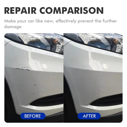 Before and after comparison of a car scratch repair using Deep Ocean Blue Touch Up Paint for Chevrolet Cars, DIY Scratch Repair Kit.
