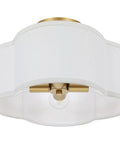 4 Light 14.4 Inch Semi Flush Mount Ceiling Light Fixture With Gold Brass Finish White Fabric Shade Modern Farmhouse Cozy Vibe Lamp