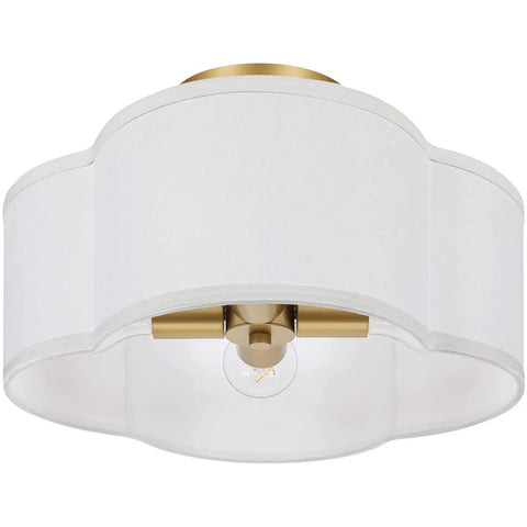 4 Light 14.4 Inch Semi Flush Mount Ceiling Light Fixture With Gold Brass Finish White Fabric Shade Modern Farmhouse Cozy Vibe Lamp