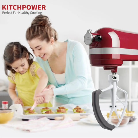 Flex Edge Beater For 6-Quart KitchenAid Bowl-Lift Stand Mixers shown with red mixer in kitchen