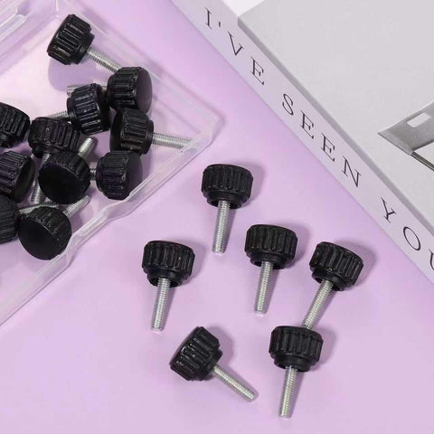 24 Pack M4 X 15mm Threaded Knurled Thumb Screws For VESA Monitor Mounts Carbon Steel With ABS Grip on a purple surface