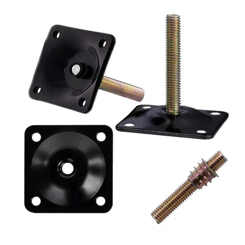 Heavy Duty 4 Piece Furniture Leg Mounting Plates Kit With M8 Hanger Bolts And Adapters for sofa couch chair ottoman table legs 2x2 metal brackets