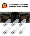Six Pack 125V 25W Microwave Light Bulbs T8 E17 Base Clear Glass Replacement for Oven and Microwave Parts