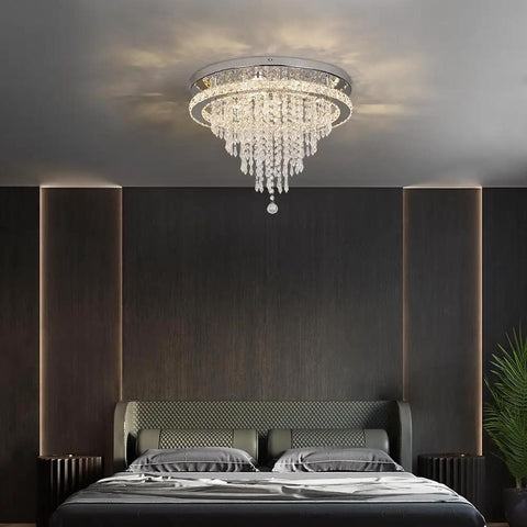 Crystal Chandelier LED Ceiling Light 19.6 Inch Flush Mount for Living Room Bedroom Kitchen Dining Room Modern Sparkle Fixture